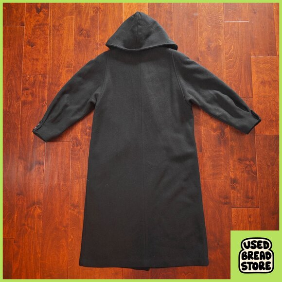 XL Vintage 80s Andrea Marin New York Shawl Collar Hooded Black Wool Maxi Coat - Picture 5 of 7